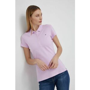 Tričko Tommy Hilfiger dámske, fialová farba, s golierom vyobraziť