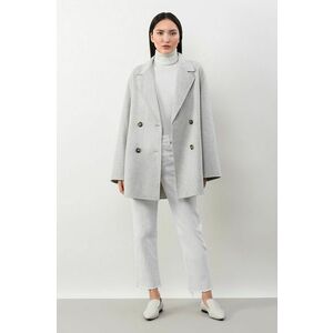 Vlnený kabát Ivy & Oak šedá farba, prechodný, dvojradový vyobraziť