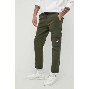 Nohavice Tommy Jeans pánske, zelená farba, rovné vyobraziť