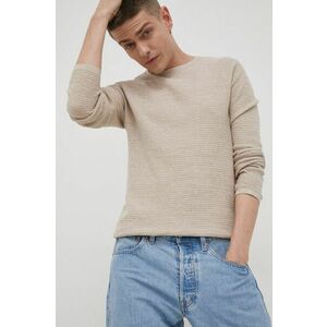 Bavlnený sveter Jack & Jones pánsky, béžová farba, ľahký, vyobraziť