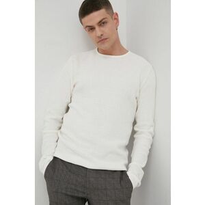 Bavlnený sveter Jack & Jones pánsky, biela farba, ľahký, vyobraziť
