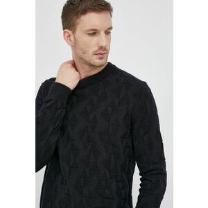 Bavlnený sveter Hugo pánsky, čierna farba, ľahký, vyobraziť