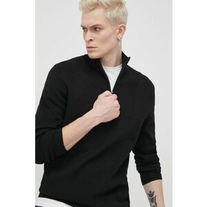 Vlnený sveter Superdry pánsky, čierna farba, ľahký, s polorolákom vyobraziť