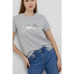 Bavlnené tričko Calvin Klein šedá farba, vyobraziť