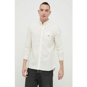 Bavlnená košeľa Tommy Jeans pánska, krémová farba, regular, s golierom button-down vyobraziť
