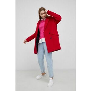 Vlnený kabát Tommy Hilfiger červená farba, prechodný, dvojradový vyobraziť