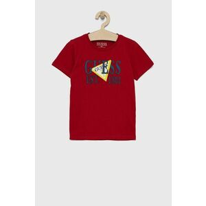 Detské bavlnené tričko Guess červená farba, jednofarebné vyobraziť