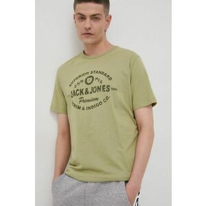 Bavlnené tričko Premium by Jack&Jones zelená farba, jednofarebné vyobraziť