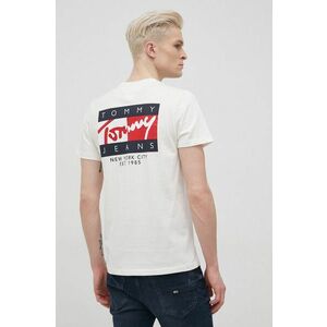 Bavlnené tričko Tommy Jeans krémová farba, s potlačou vyobraziť