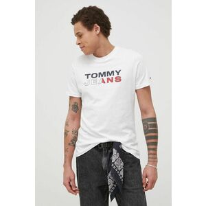Bavlnené tričko Tommy Jeans biela farba, s potlačou vyobraziť