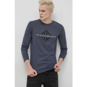 Bavlnené tričko s dlhým rukávom Tom Tailor tmavomodrá farba, s potlačou vyobraziť