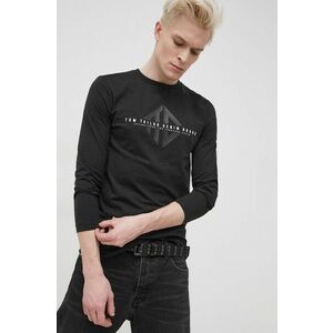 Bavlnené tričko s dlhým rukávom Tom Tailor čierna farba, s potlačou vyobraziť