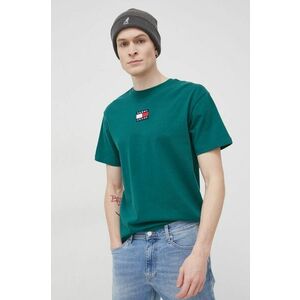 Bavlnené tričko Tommy Jeans zelená farba, jednofarebné vyobraziť