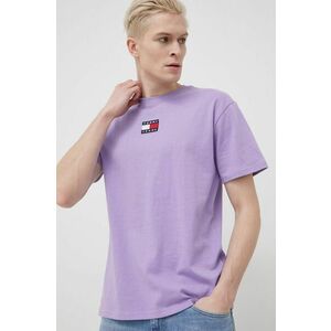 Bavlnené tričko Tommy Jeans fialová farba, jednofarebné vyobraziť