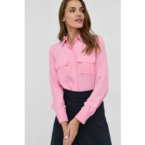 Tričko s prímesou hodvábu Marella dámska, ružová farba, regular, s klasickým golierom vyobraziť