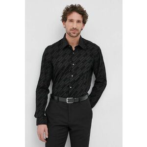 Bavlnená košeľa Boss pánska, čierna farba, slim, s klasickým golierom vyobraziť