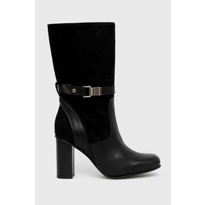 Kožené členkové topánky Tommy Hilfiger dámske, čierna farba, na podpätku, vyobraziť