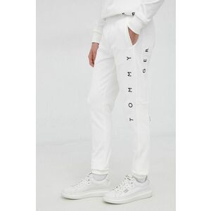 Bavlnené nohavice Tommy Hilfiger pánske, biela farba, s nášivkou vyobraziť