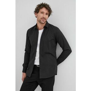 Košeľa Bruuns Bazaar pánska, čierna farba, slim, s klasickým golierom vyobraziť
