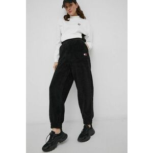 Nohavice Tommy Jeans dámske, čierna farba, jednofarebné vyobraziť