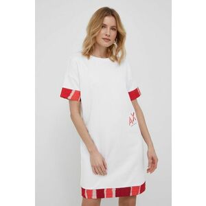 Šaty Armani Exchange biela farba, mini, rovná vyobraziť