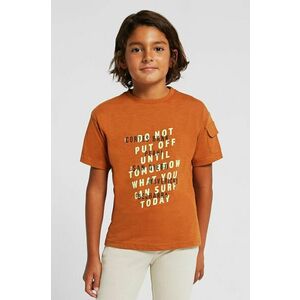 Detské bavlnené tričko Mayoral hnedá farba, s potlačou vyobraziť