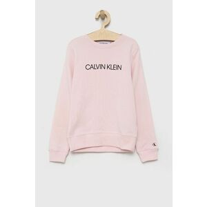 Detská bavlnená mikina Calvin Klein Jeans ružová farba, s potlačou vyobraziť