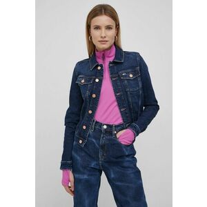 Rifľová bunda Tommy Jeans dámska, tmavomodrá farba, prechodná, vyobraziť