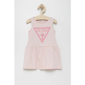 Dievčenské bavlnené šaty Guess ružová farba, mini, áčkový strih vyobraziť