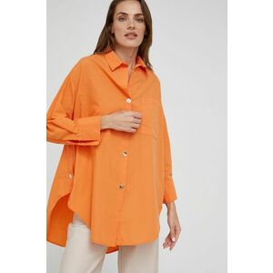 Košeľa Answear Lab dámska, oranžová farba, voľný strih, s klasickým golierom vyobraziť