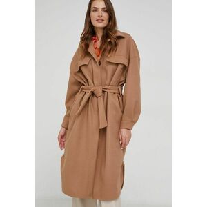 Kabát s prímesou vlny Answear Lab hnedá farba, prechodný, oversize vyobraziť