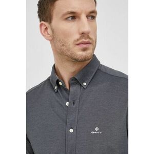 Košeľa Gant pánska, šedá farba, regular, s golierom button-down vyobraziť