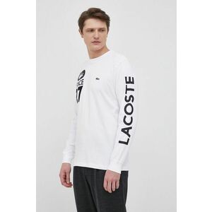 Bavlnené tričko s dlhým rukávom Lacoste biela farba, s potlačou vyobraziť