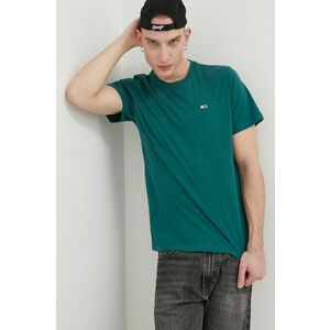 Bavlnené tričko Tommy Jeans zelená farba, jednofarebné vyobraziť