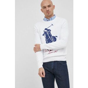 Bavlnený sveter Polo Ralph Lauren pánsky, biela farba, vyobraziť