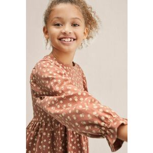 Dievčenské bavlnené šaty Mango Kids béžová farba, mini, áčkový strih vyobraziť