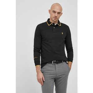 Bavlnené tričko s dlhým rukávom Polo Ralph Lauren čierna farba, jednofarebné vyobraziť