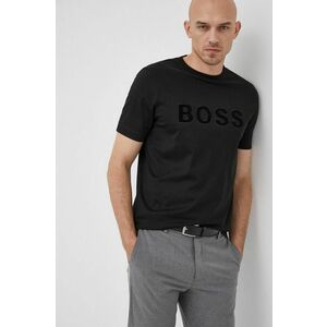 Bavlnené tričko Boss čierna farba, s potlačou vyobraziť