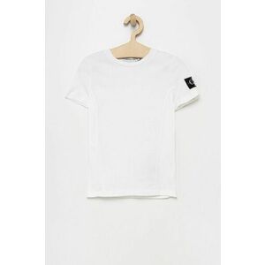 Detské bavlnené tričko Calvin Klein Jeans biela farba, jednofarebné vyobraziť