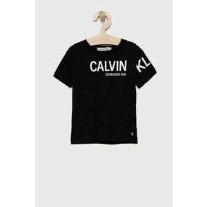 Detské bavlnené tričko Calvin Klein Jeans čierna farba, s potlačou vyobraziť