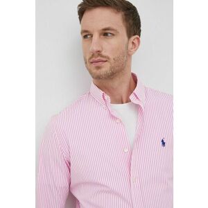 Košeľa Polo Ralph Lauren pánska, ružová farba, slim, s golierom button-down vyobraziť
