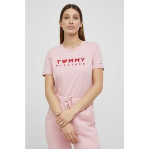 Bavlnené tričko Tommy Hilfiger ružová farba, vyobraziť