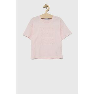 Detské bavlnené tričko Calvin Klein Jeans ružová farba, vyobraziť
