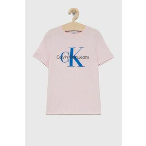 Detské bavlnené tričko Calvin Klein Jeans ružová farba, s potlačou vyobraziť