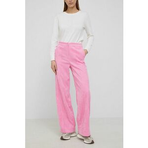 Manšestrové nohavice Y.A.S dámske, ružová farba, široké, vysoký pás vyobraziť