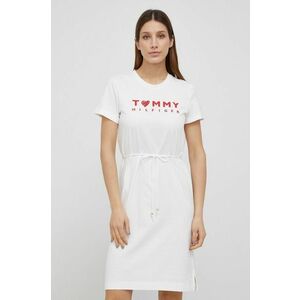 Bavlnené šaty Tommy Hilfiger biela farba, mini, rovná vyobraziť