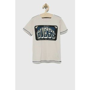 Detské bavlnené tričko Guess béžová farba, s potlačou vyobraziť