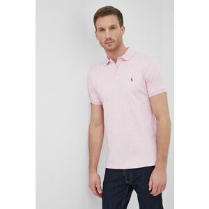 Bavlnené polo tričko Polo Ralph Lauren ružová farba, melanžové vyobraziť