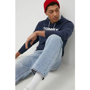 Bavlnená mikina Tommy Jeans pánska, tmavomodrá farba, s potlačou vyobraziť