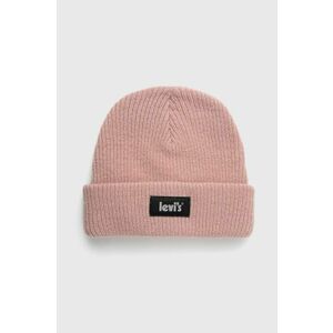 Vlnená čiapka Levi's ružová farba, z hrubej pleteniny, vlnená vyobraziť